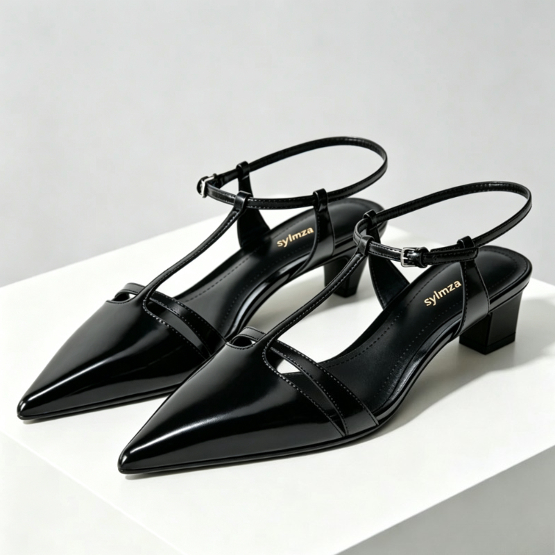 Ankle Strap Heels - Patent Leather Kitten Heel Women Pumps