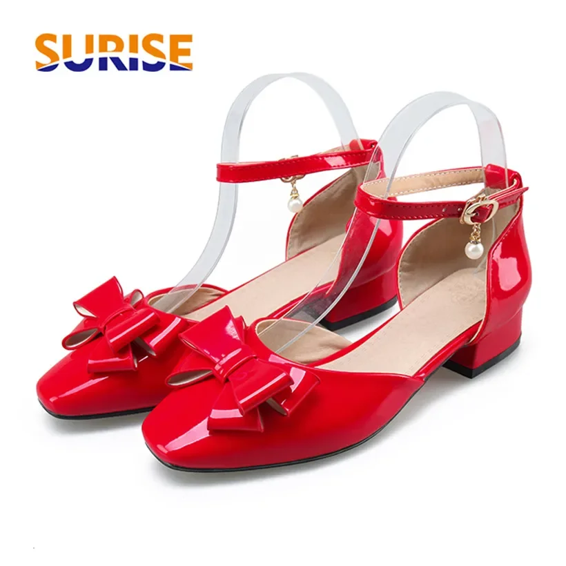 Ankle Strap Heels - Big Size Women Bowtie Pumps Round