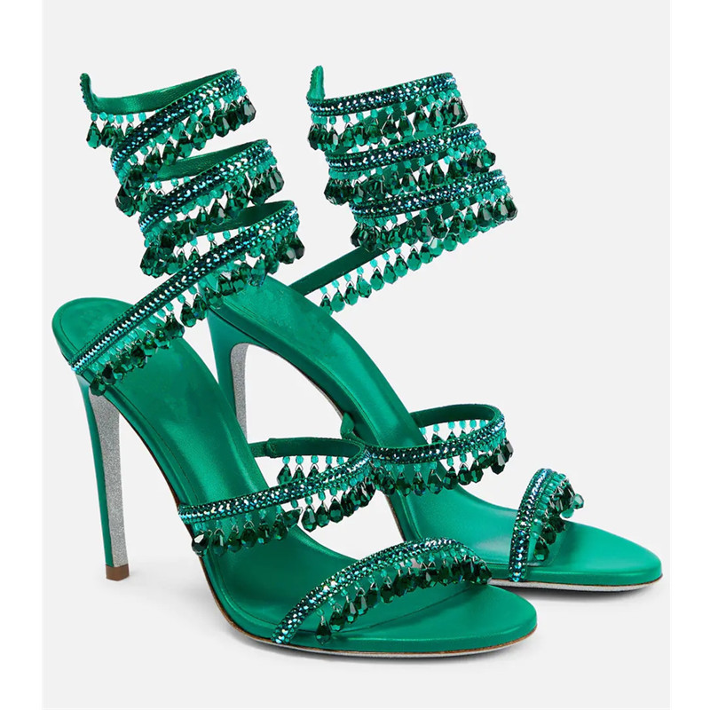 Sexy Green Crystal Fringe Stil - Ankle Strap Heels ulasan dan harga