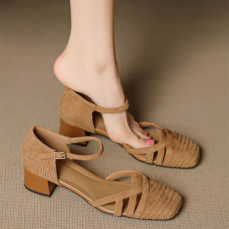 Retro Weave High Heel Sandals  - Ankle Strap Heels ulasan dan harga